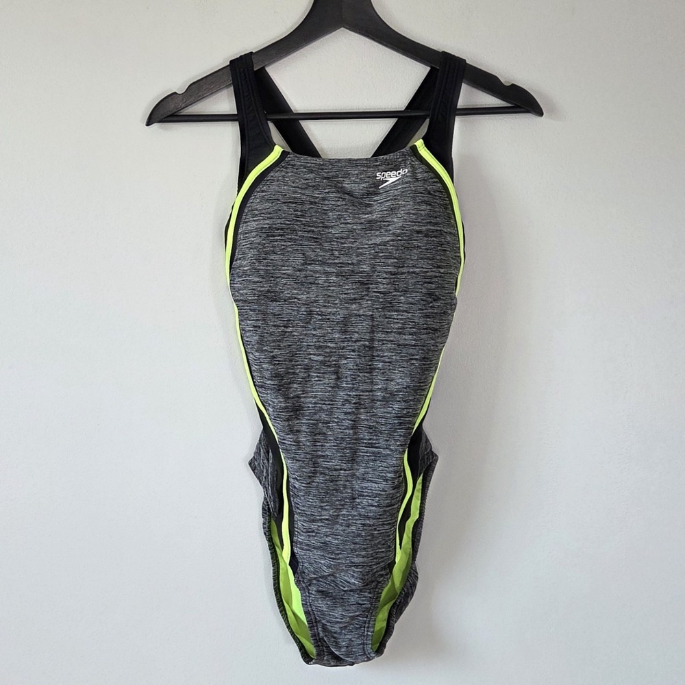Speedo Radiance Heathered Quantum Splice One-Piece Swimsuit Hydro Bra Size 8